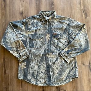 Vintage Woolrich Advantage Camo Shirt Mens XL Duck Hunting Outdoors Button Up